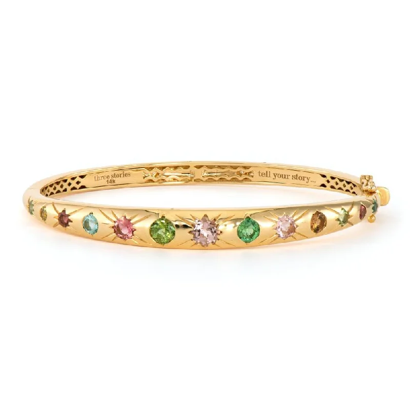 Tourmaline & Diamond 14K Gold Graduated Bangle