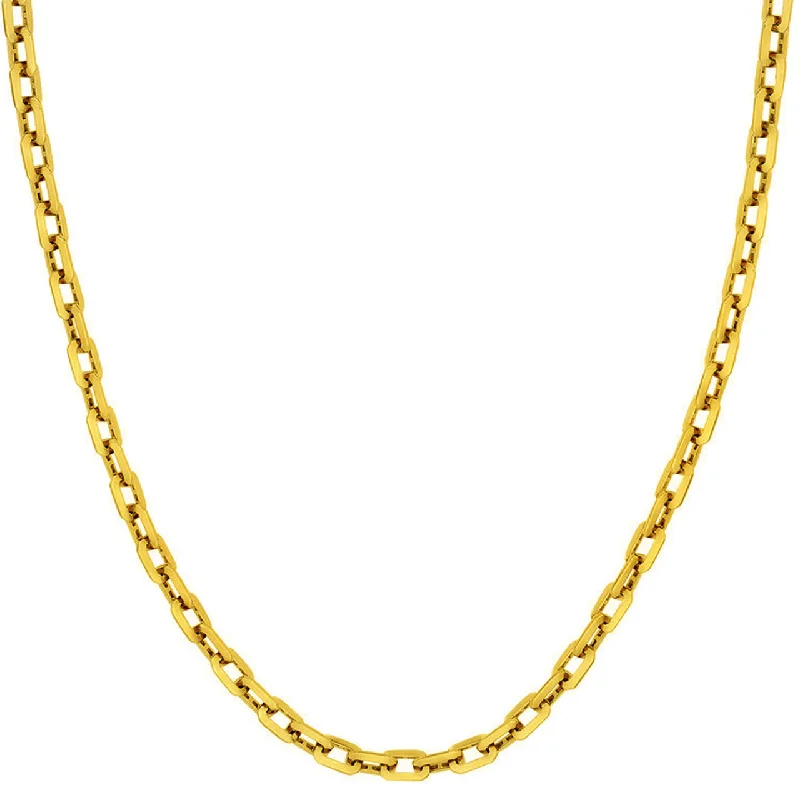 14K Gold 5mm Octagon Shaped Long Link Chain Rolo Cable Necklace with Lobster Lock - Yellow Gold or White Gold