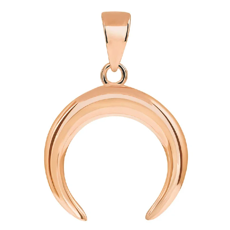 14k Rose Gold Horn Crescent Moon Pendant with High Polish