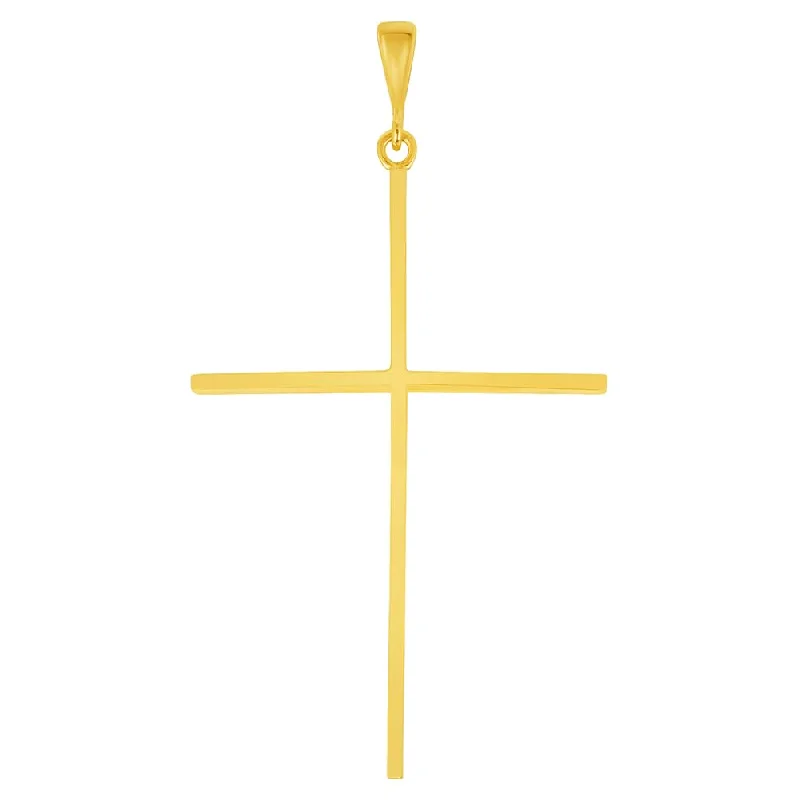 14k Solid Yellow Gold Large Slender Cross Pendant