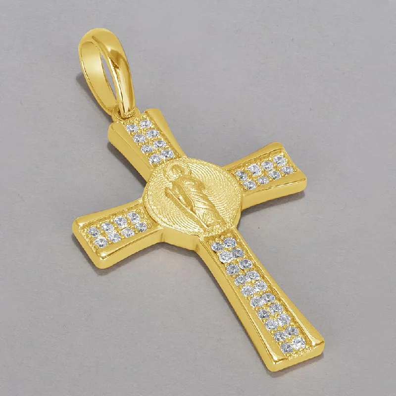 14k Yellow Gold Cubic Zirconia Saint Jude Cross Pendant with Rolo Cable, Cuban Curb, or Figaro Chain Necklace