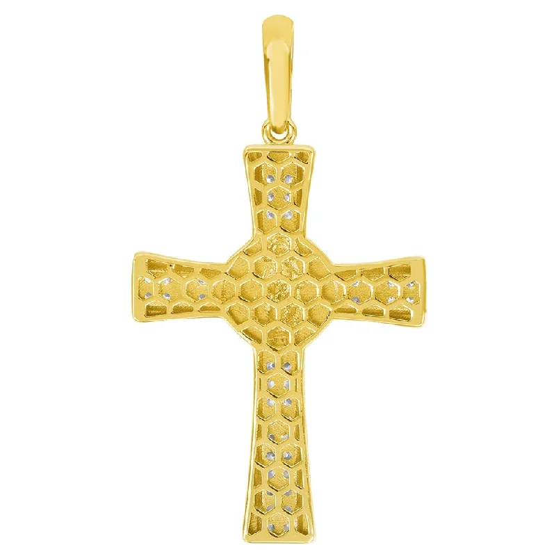 14k Yellow Gold Cubic Zirconia Saint Jude Cross Pendant with Rolo Cable, Cuban Curb, or Figaro Chain Necklace