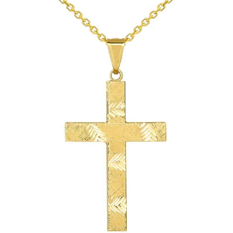 14k Yellow Gold Polished and Textured Reversible Religious Cross Pendant Necklace