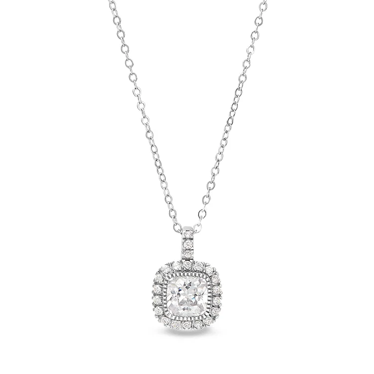 Platinum Finish Sterling Silver Micropave Simulated Diamond Pendant with Simulated Diamonds on 18