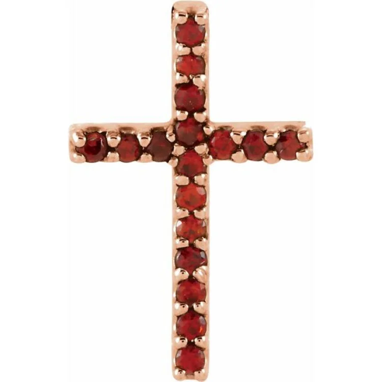 14K Rose Natural Mozambique Garnet Petite Cross Pendant