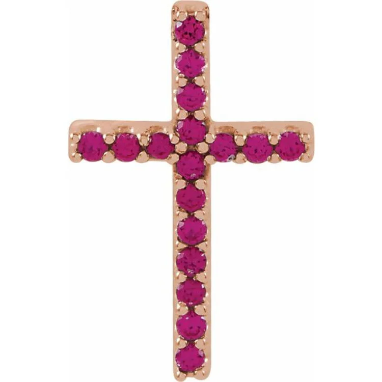 14K Rose Natural Ruby Petite Cross Pendant