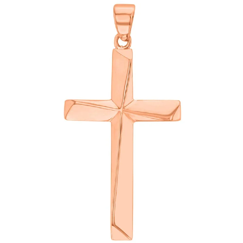 Solid 14K Rose Gold Elegant Religious Cross Pendant