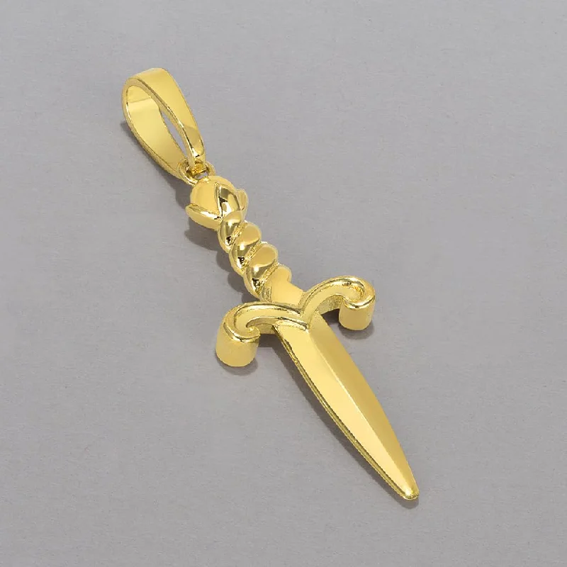 Solid 14k Yellow Gold 3D Dagger Knife Pendant with Rolo Cable, Cuban Curb, or Figaro Chain Necklace (1.25 Inch Height)