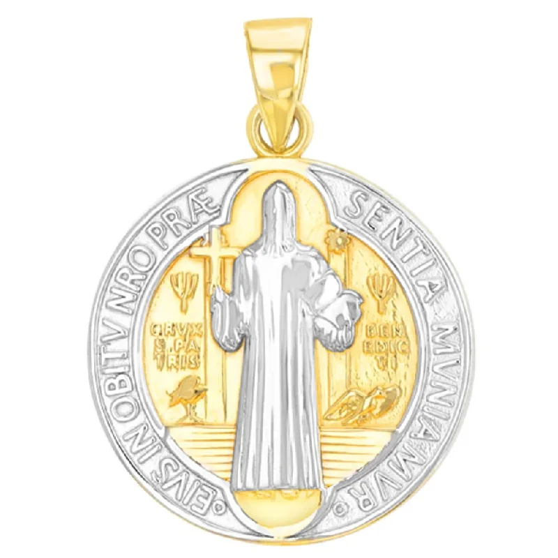 Solid 14K Yellow Gold Saint Benedict Cross Pendant with High Polish