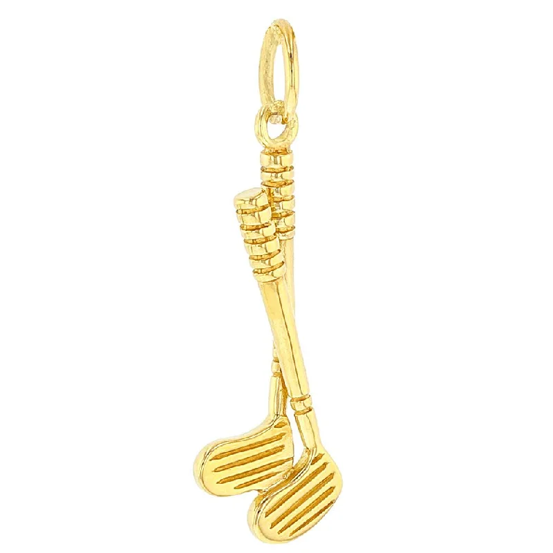 Solid 14K Yellow Gold Set of Golf Clubs Charm Sports Pendant with Cable, Curb, or Figaro Chain Necklaces