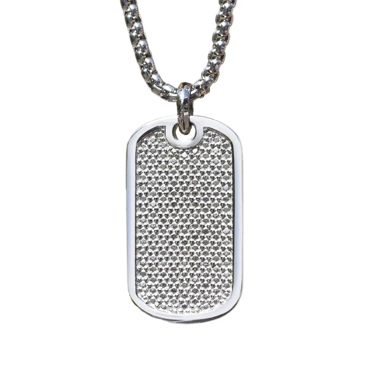 Stainless Steel Simulated Diamond Dog Tag on 22