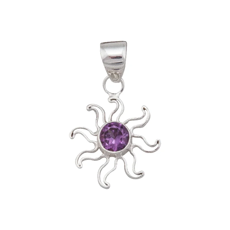 Sterling Silver Lab Created Alexandrite Sun Pendant