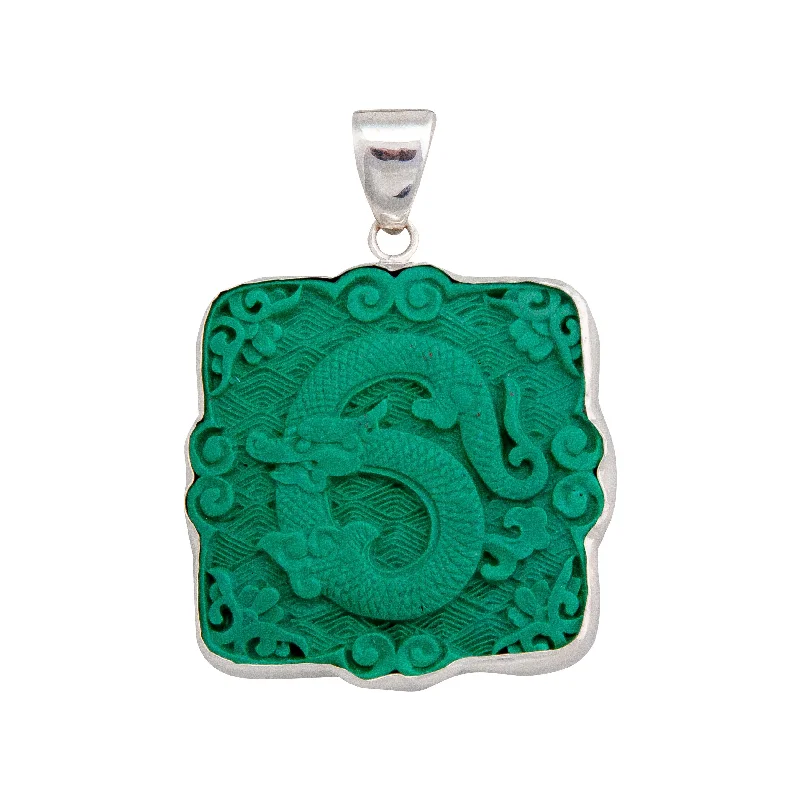 Sterling Silver Green Cinnabar Dragon Pendant