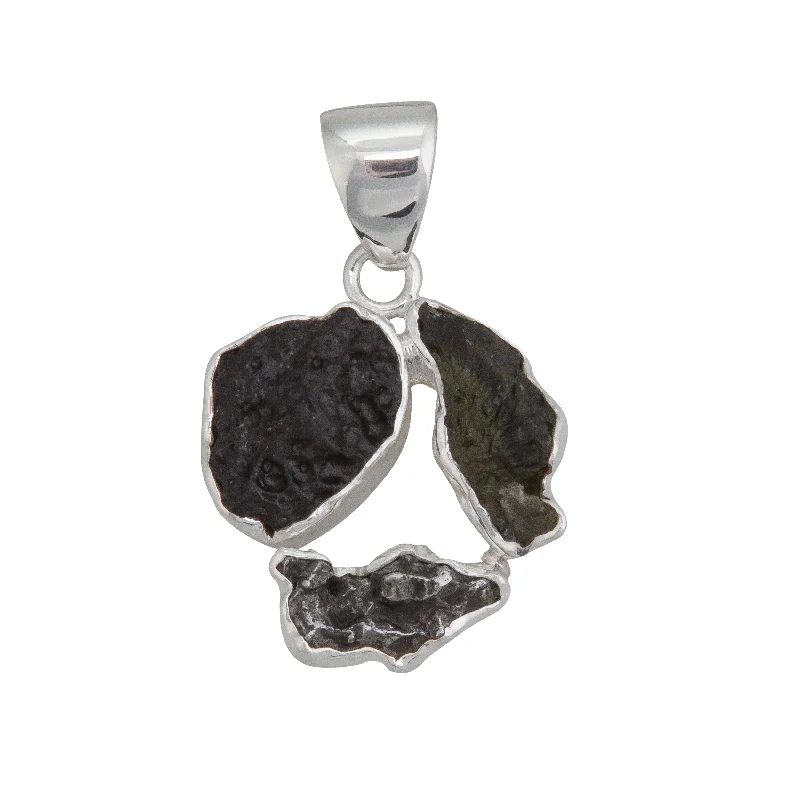 Sterling Silver Moldavite, Meteorite and Tektite Pendant