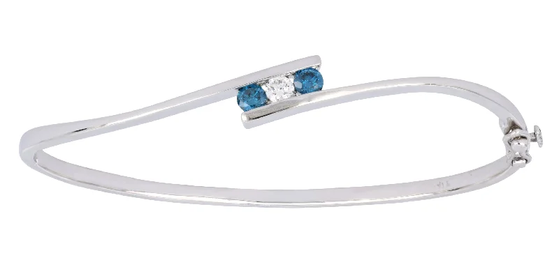 3 Stone Blue and White Diamond Bangle (Blue Diamond 0.32 cts. White Diamond 0.15 cts. )